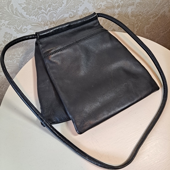Handbags - Vintage Leather Double Pouch Shoulder Bag Black